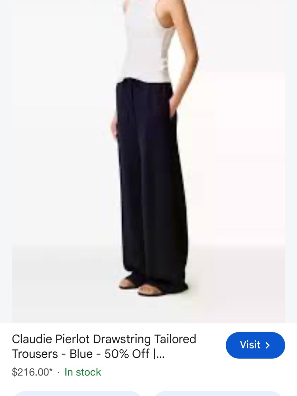 Claudie Pierlot Wide-Leg Drawstring Trousers in Blue